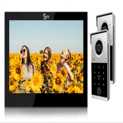 4-Wired Video Intercom,Video Doorbell Camera with 10-Inch WiFi Touch Monitor,Video Recording,Easy Installation,Recording and Playback (2 Bell+1 Black Monitor)