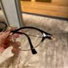 Little Wildcat series Vintage Cat Eye Blue Light Blocking Glasses, Black and Gold Frame, Semi-Rimless Design, Literary Style view 3