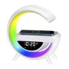 G Shaped Wireless Speaker and Charger, Fast Charging Led Alarm Clock & Fm Radio, Multifunctional Bluetooth Speaker, with Bluetooth, USB/Tf Playback for Bedroom Desk (White) view 1