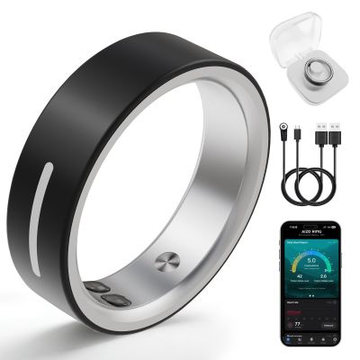 AIZO VENTIX Smart Ring for Men Women Fitness Health Tracker Ring Ceramic with Heart Rate (Black, 11)