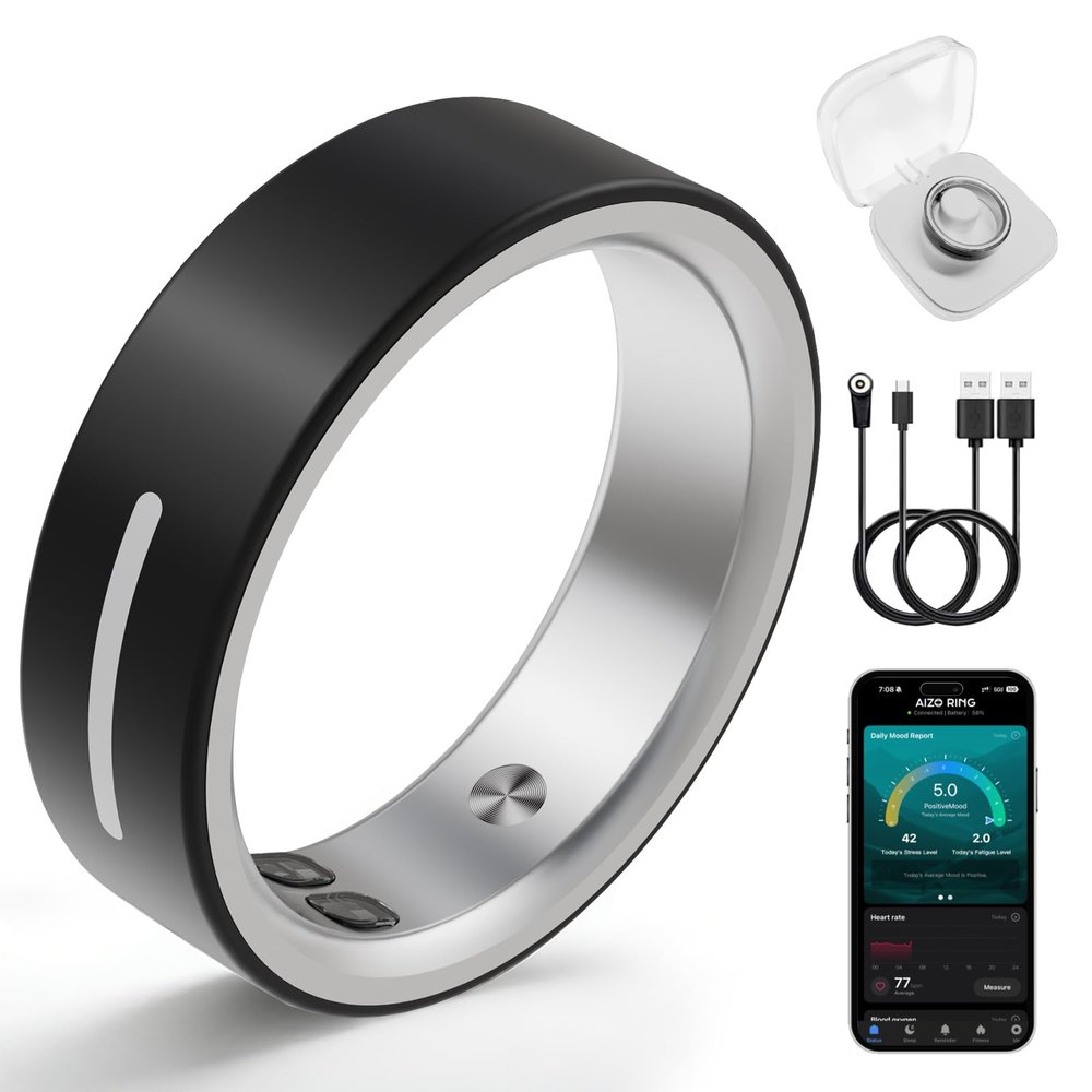 AIZO VENTIX Smart Ring for Men Women Fitness Health Tracker Ring Ceramic with Heart Rate (Black, 11)
