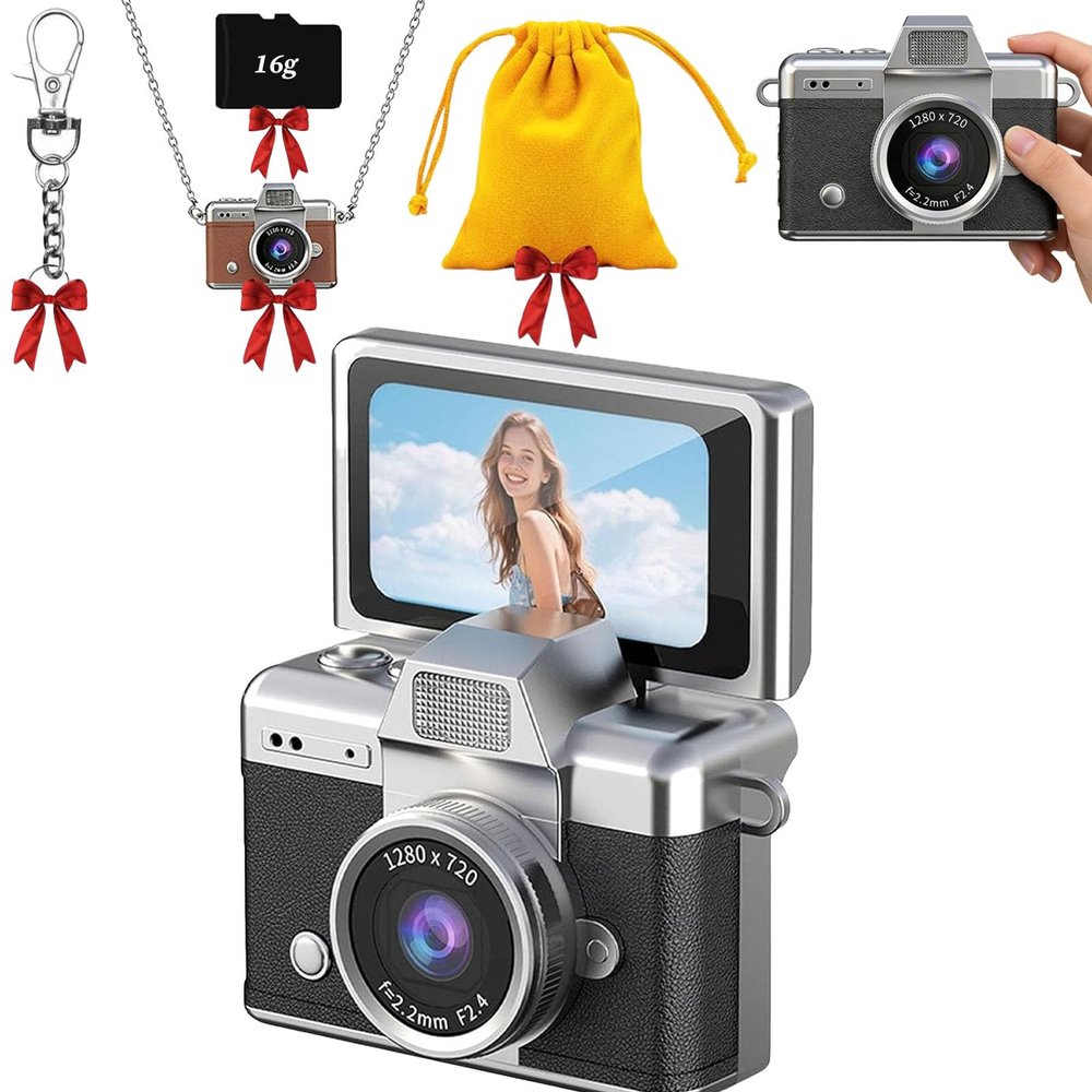 2026 New Mini Digital Camera with 1.47 in LCD Screen, 1080P Mini Camera with Built-in Flash & Flip Display, Portable Keychain Camera for Travel & Daily Use with Free 32GB Memory Card (1Pc/8)