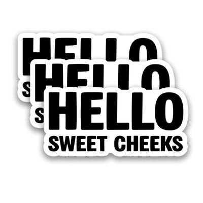 (3Pcs) Hello Sweet Cheeks Stickers  Funny Bathroom Quote Vinyl Decals Waterproof Sicker for Restroom Decor, Toilet Door, Mirror, Laptop, 3" x 1.5"