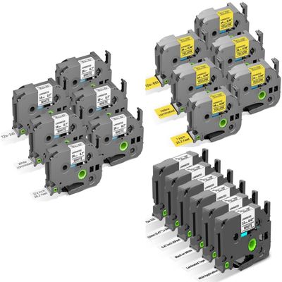 18-Pack, Including 6X 12mm TZe-231 + 6X 18mm TZe-241 + 6X 24mm TZe-651 Laminated White Replace for Brother Label Maker Tape Compatible with Brother Label Maker31