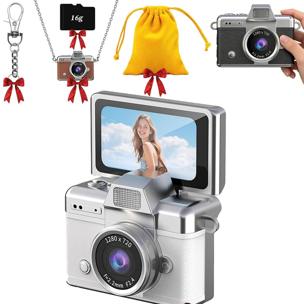 2026 New Mini Digital Camera with 1.47 in LCD Screen, 1080P Mini Camera with Built-in Flash & Flip Display, Portable Keychain Camera for Travel & Daily Use with Free 32GB Memory Card (1Pc/4)