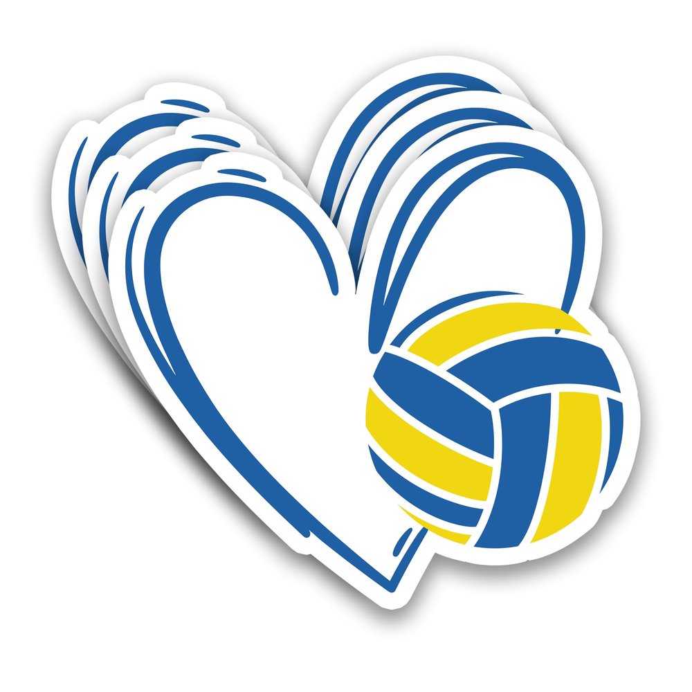 (3Pcs) Blue Volleyball Stickers Volleyball Heart Decals Waterproof Vinyl Sticker for Water Bottle, Tumbler, Phone Case, Poster Board, Laptop, Scrapbooking, Team Players, Coach, 3" x 2.8"