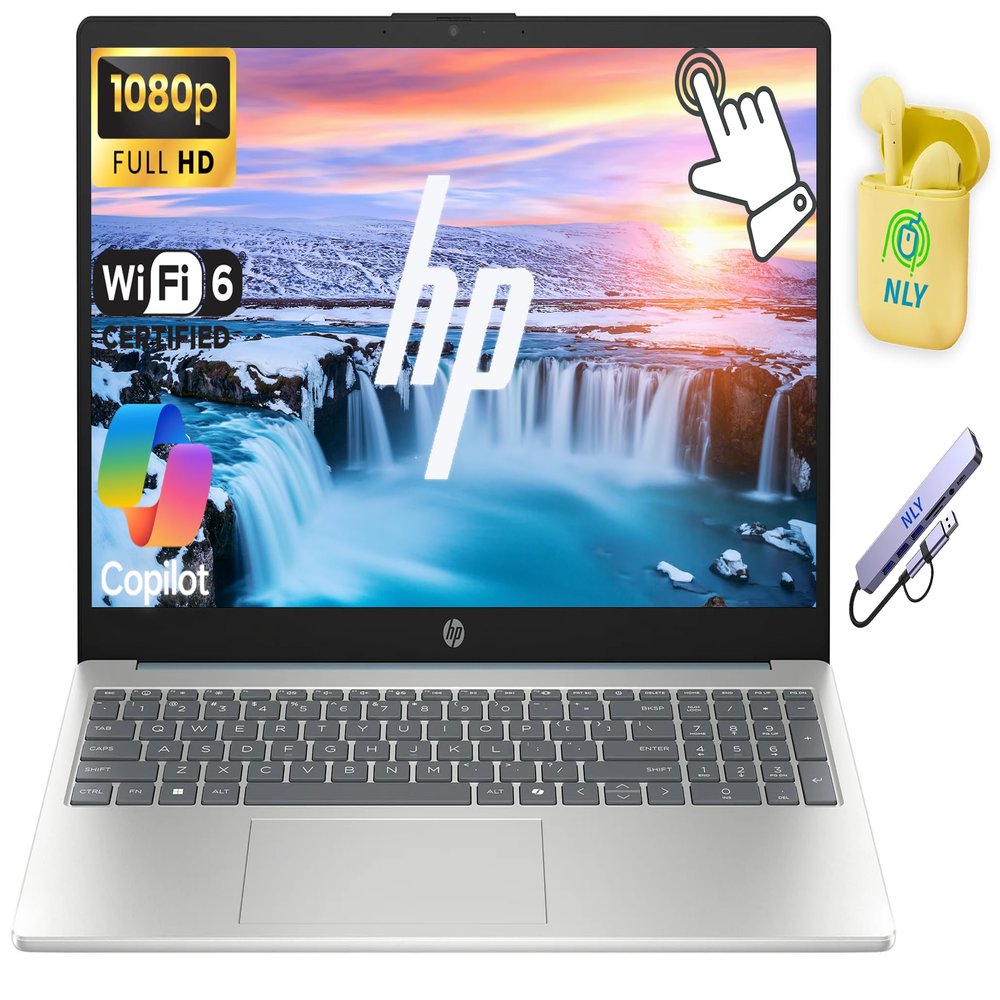 HP Touchscreen 15.6" FHD Business Laptop Computer, 8-Core Intel i3-N305, 16GB RAM 1TB Storage (512GB SSD+512GB Docking Station Set), Windows 11 Laptop with AI Ready, NLY Earphones, Blue