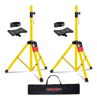 5 Core Speaker Stand Tripod Heavy Duty Adjustable Pair for PA DJ Stage & Event Telescoping Height up to 54 Universal 35 mm Mount with Carry Bag - SS HD 2 PK 4.5 FT YLW WB