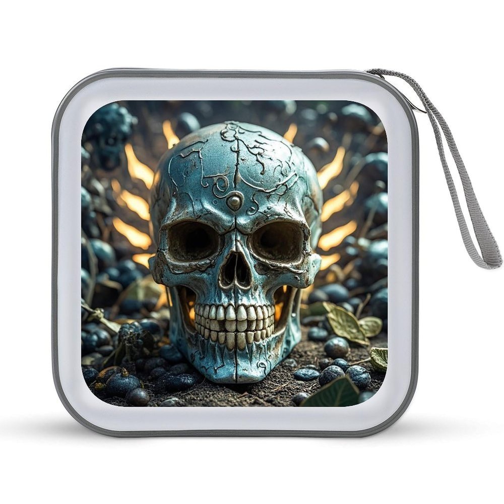 FekiLoot Cool Evil Skull CD Case 40 Discs Heavy Duty Bag Binder Storage Booklet Album Portable DVD CD Case Holder for Car Sturdy Hard Plastic Disc Cases for Home Office Travel