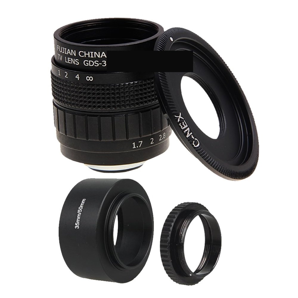 35mm F1.7 Lens + C-NEX Mount + Lens Hood + Macro Ring for Sony E Mount A6500 A6300 A6000 NEX6 NEX7 NEX3 NEX5 NEX5T Excellent