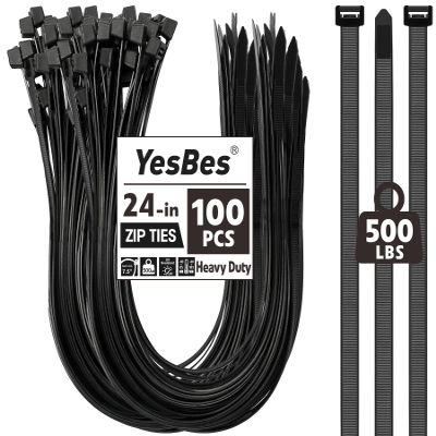 100 PCS Zip Ties 24 Inch Heavy Duty, Large Cable Ties 500lbs Tensile Strength, Black Zip Ties for Indoor and Outdoor Use, UV Resistant Wire Ties