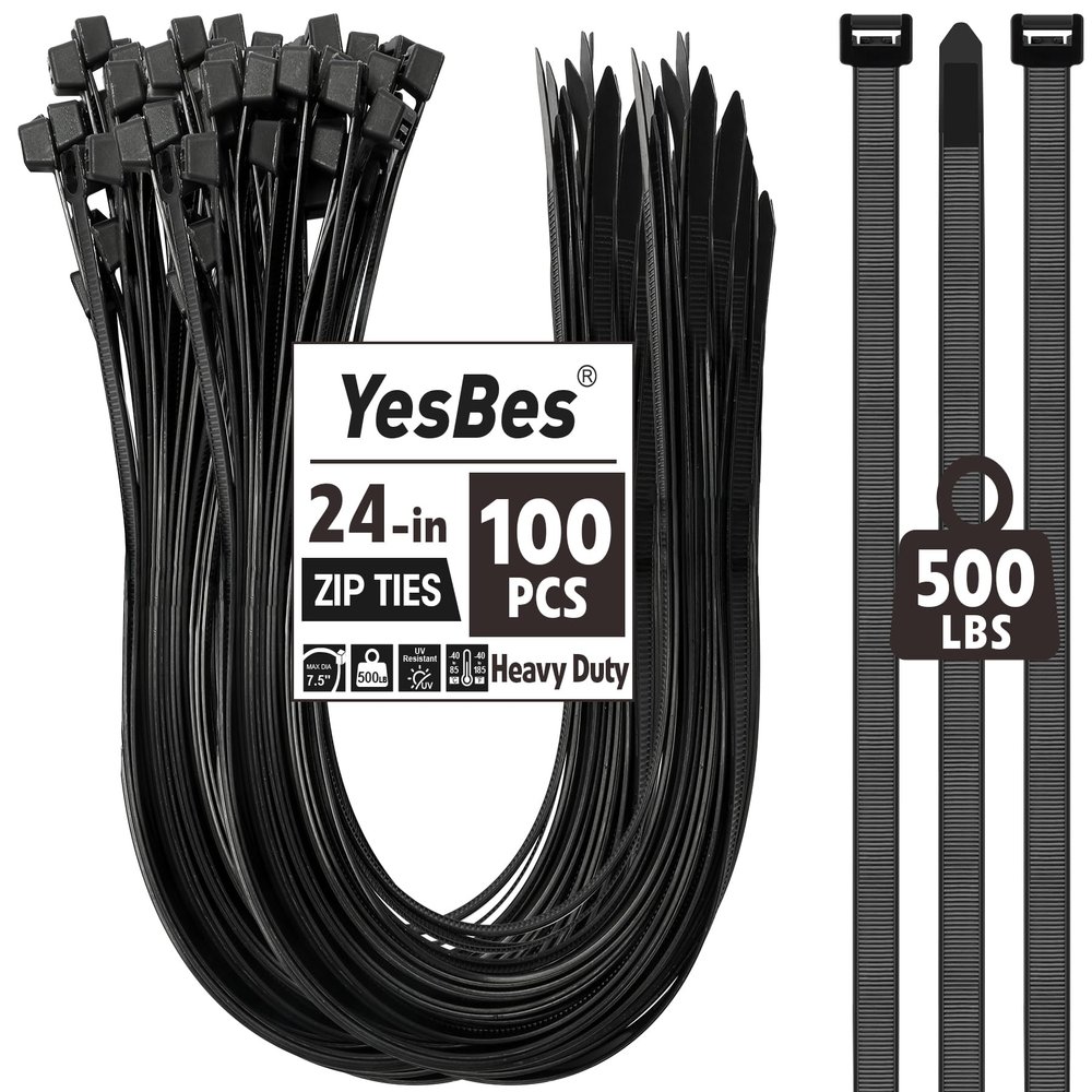 100 PCS Zip Ties 24 Inch Heavy Duty, Large Cable Ties 500lbs Tensile Strength, Black Zip Ties for Indoor and Outdoor Use, UV Resistant Wire Ties