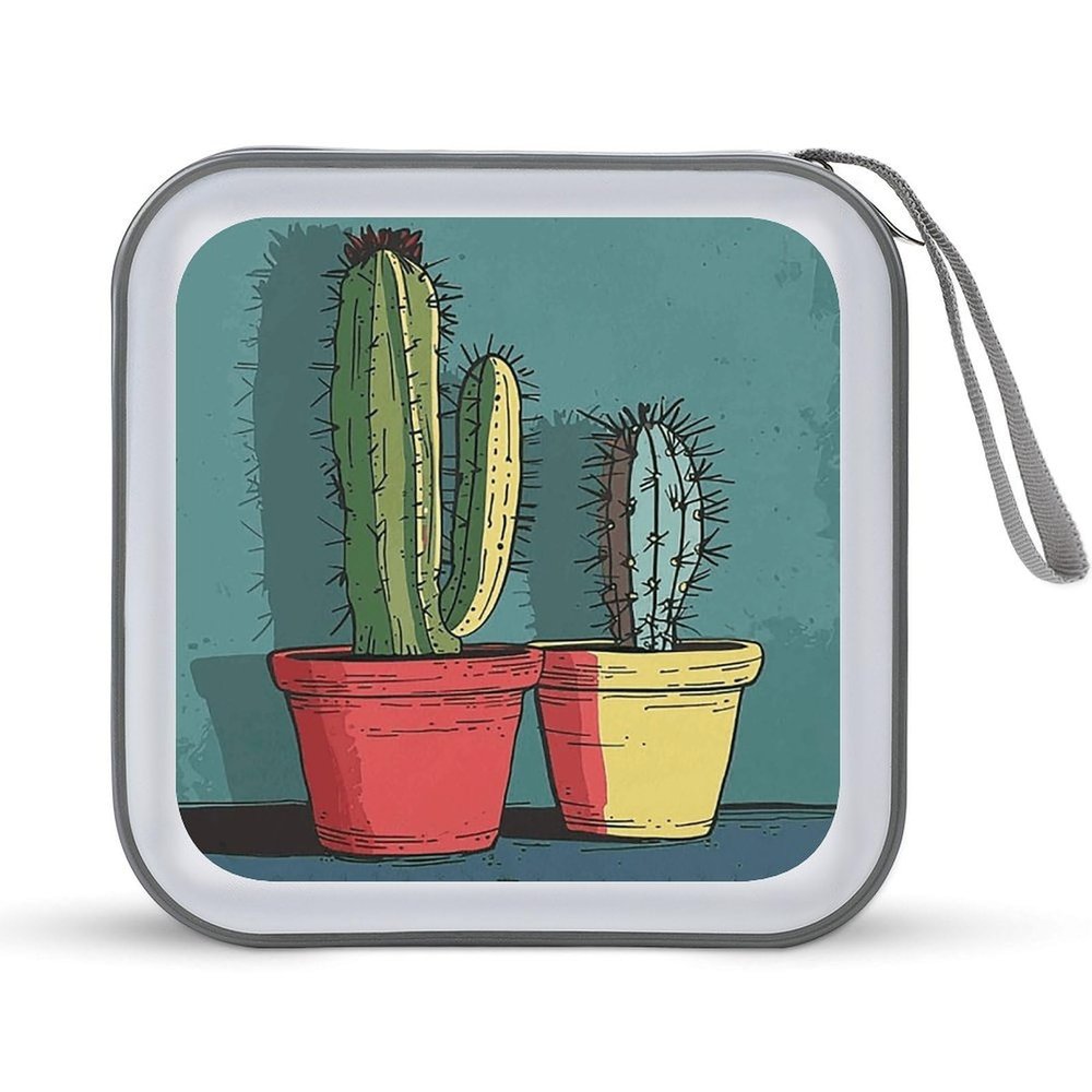 FekiLoot Cactus in Jar Dish CD Case 40 Discs Heavy Duty Bag Binder Storage Booklet Album Portable DVD CD Case Holder for Car Sturdy Hard Plastic Disc Cases for Home Office Travel