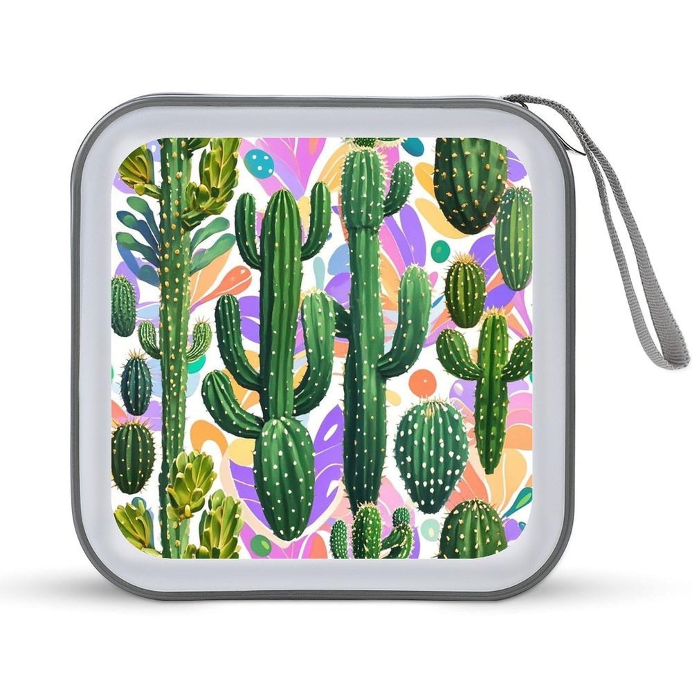 FekiLoot Cactus And Other Patterns CD Case 40 Discs Heavy Duty Bag Binder Storage Booklet Album Portable DVD CD Case Holder for Car Sturdy Hard Plastic Disc Cases for Home Office Travel