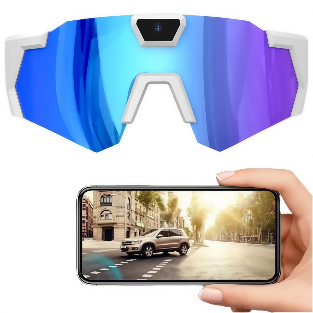 Huotan Smart Glasses with Camera - Baseball Glasses with Camera, POV Glasses for Recording, Sunglasses with Bluetooth, AI Smart Glasses for Outdoor Activities (Blue-A)