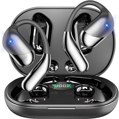 Open Ear Wireless Earbuds Headphones, Bluetooth Built-in Mic,Waterproof, LED Display Charging Case,on Ear Hooks clip Ear BudsUltra-Comfort Earphones Design for Running Fitness workout office gym