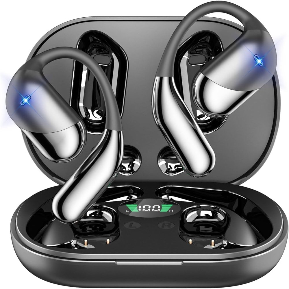 Open Ear Wireless Earbuds Headphones, Bluetooth Built-in Mic,Waterproof, LED Display Charging Case,on Ear Hooks clip Ear BudsUltra-Comfort Earphones Design for Running Fitness workout office gym