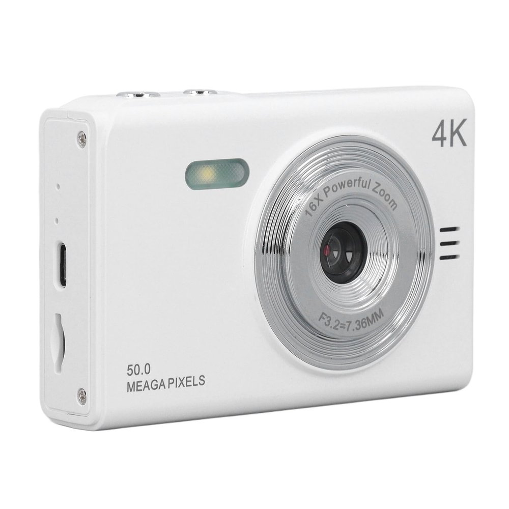 ZJchao Digital Camera 50MP Mirrorless Compact Camera with 2.88in TFT Screen Anti Shake Dual Front Rear for Wedding Party Travel Photography White