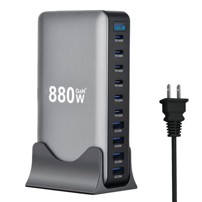 880W USB C Fast Charger Block, 10 Ports GaN IV Pro USB Chagring Station, 140W PD QC HUB for Multiple Devices, Laptop Adapter Compatible with MacBook Pro/Air iPad iPhone Pro Max, Galaxy, Dell, HP