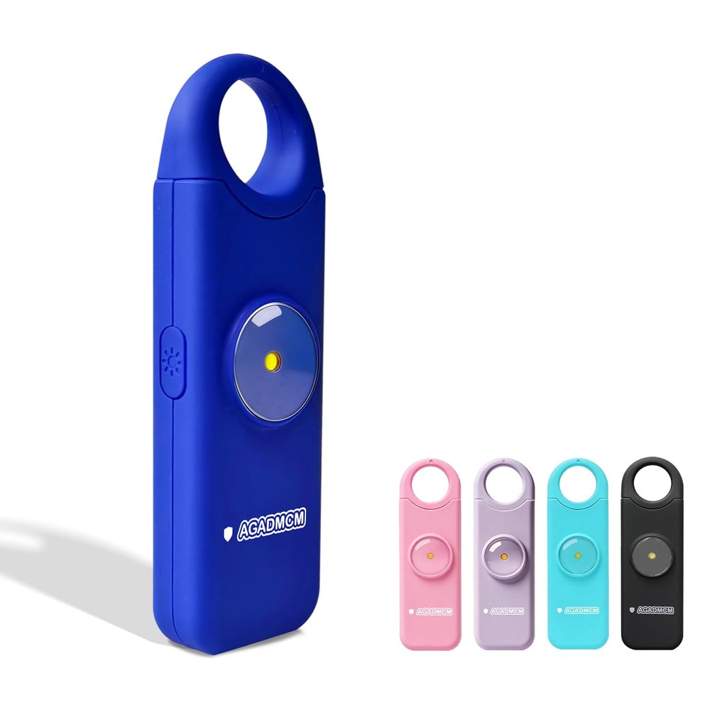 AGADMCM Rechargeable Personal Safety Alarm, 130dB Emergency Siren with LED Flashlight, Portable Keychain for Women, Kids, Elderly, Night Running & Travel (Navy Blue)