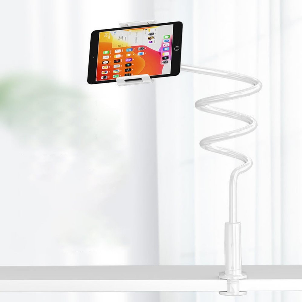 360-Degree Rotating Tablet & Phone Stand, 360 Degree Rotating Tablet and Phone Stand, Goose Neck Phone Holder for Bed, Phone Clip for Bed, Adjustable Arm (White,80cm)