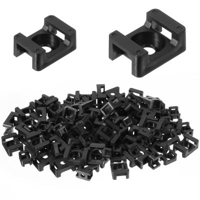100 Pcs Cable Tie Mounting, Cable Tie Saddle Base Wire Holders 2 Size Cables Management Clips 4&5 mm Screw Hole Black Zip Ties Mounting Saddle Type for Securing Cables Wires Cords