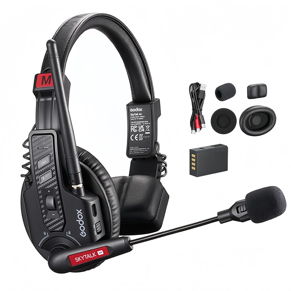 GODOX SKYTALK AIR Wireless Remote Headset Full-Duplex Wireless Intercom System, 500M 20H Runtime ENC Noise Cancellation, Team Communication with Single Ear Headset for Movie Shoot Live Show