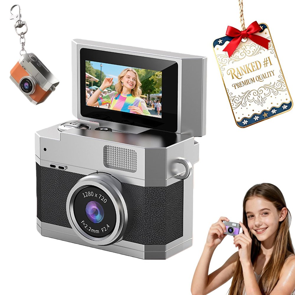 2026 New Mini Digital Camera with 1.47 in Flip LCD Screen, 1080p Retro Mini Ccd Camera with 32/64/128GB Card,Keychain Digital Camera with Lanyard,Record The Beautiful Moments of Life (Black,128GB)