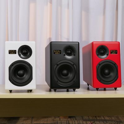 S.M.S.L Bookshelf Speakers Passive Tabebuia Speaker System,Custom Wavecor Drivers,100W Per Channel,56Hz-32kHz Response, Wall-Distance Adjustable with Spikes(Pair) (White)
