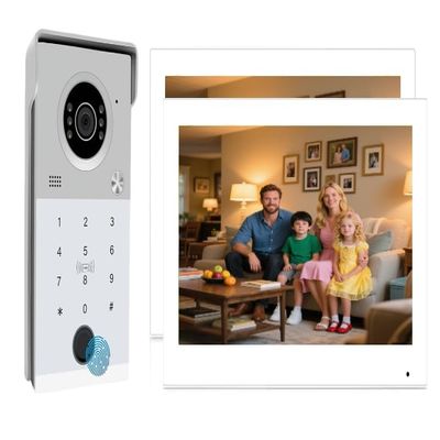 ANJIELO SMART 4 Wire White Video Door Intercom System,7inch WiFi Monitor,Multiple Doorbells and Multiple Camera,Bell System with Door Opener (1 Bell+2 White Monitor)