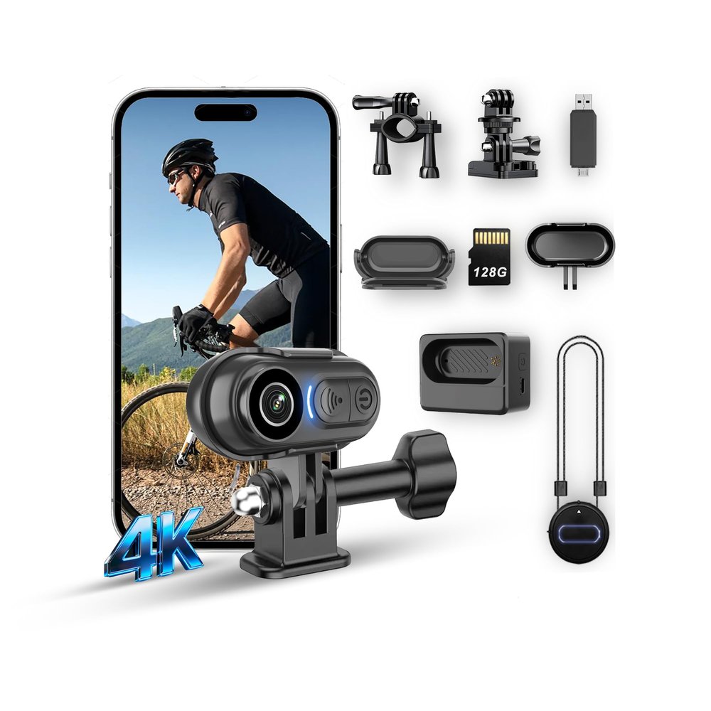 4K Mini Body Camera - Thumb Sports Action Cam 128GB with Audio, Wearable Hands-Free Chest Pov Recording, Helmet Mount & Magnetic Personal Clip On Camcorders - For Cap Shirt Outoor Cycling Skiing