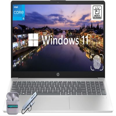 HP 15.6" Business Laptop Computer, Intel Core i5-1334U(10-Core), 16GB RAM 512GB Storage (256GB SSD+256GB Docking Station), Windows 11, Fingerprint Reader, Backlit Keyboard, SageNova Earphones, Silver