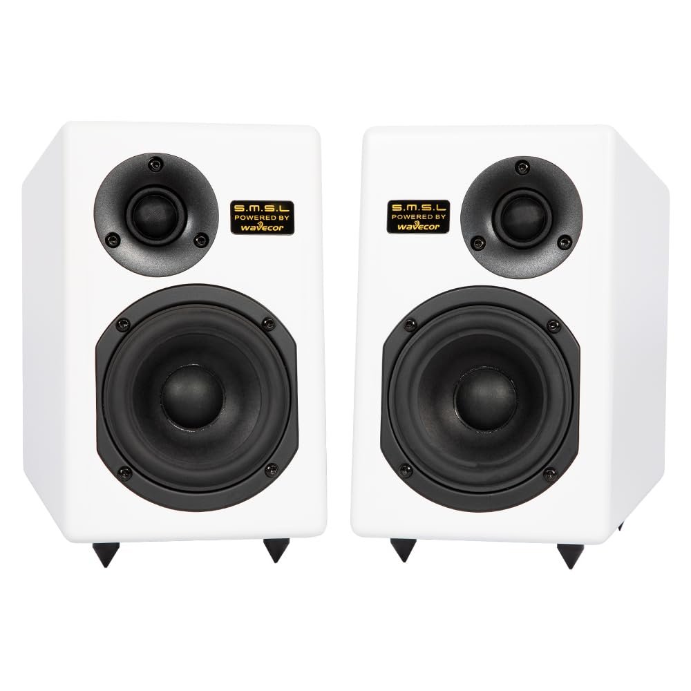 SMSL Bookshelf Speakers Tabebuia, Studio Hi-Fi Speakers for Home Audio Wavecor Custom Drivers, 100 Watts Per Channel, Audiophile HIFI Two-Way Bookshelf Desktop Surround Passive Speaker, White(Pair)