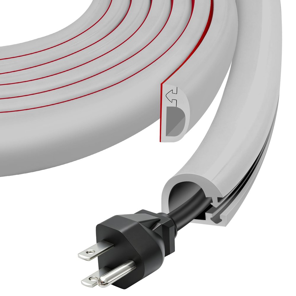 Wall Cord Hider, Flexible Self-Adhesive Wire Cover, Side-Open Cable Raceway for Cords on Wall, Cord Concealer for Mounted TV, Home Theater & Office (Gray, Regular-118inch)