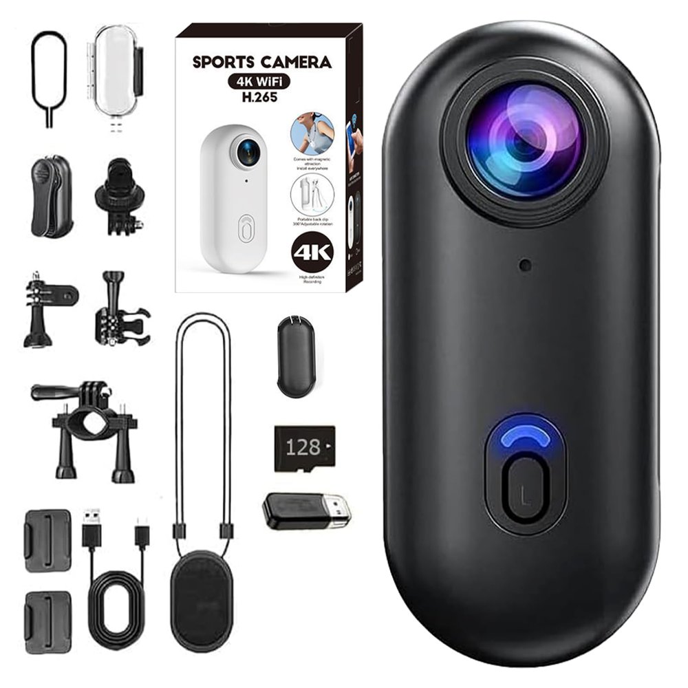 MKORMK POV Pro 4K Action Camera - Waterproof Sports Camera with Night Vision & Video Recording for Cycling, Pet Walking, Outdoor Adventures | UHD Thumb Cam for Vlogging (Black, 128g)