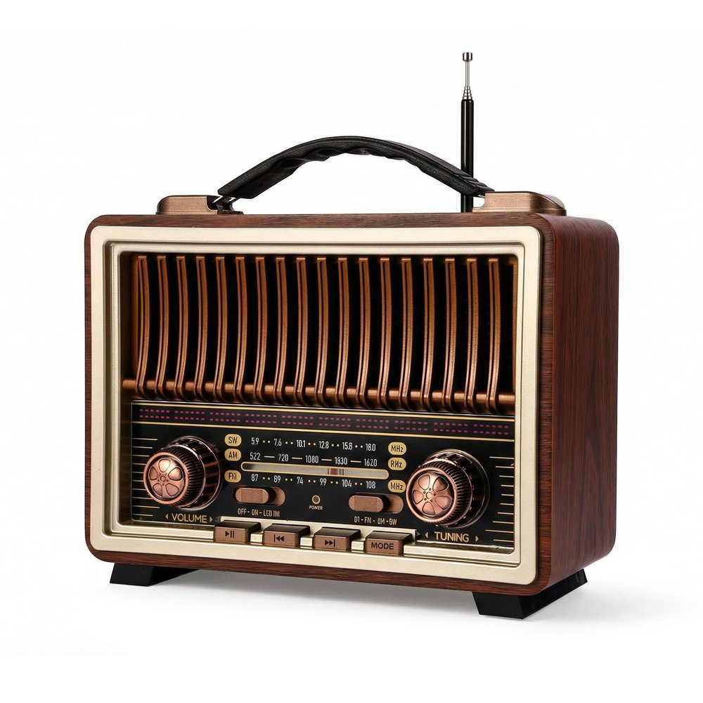 Retro Radio Bluetooth Speaker with Stereo Sound, AM FM Radio Portable with Loud Volume, Rechargeable Speaker (Gold)