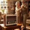Retro Radio Bluetooth Speaker with Stereo Sound, AM FM Radio Portable with Loud Volume, Rechargeable Speaker (Gold) view 3