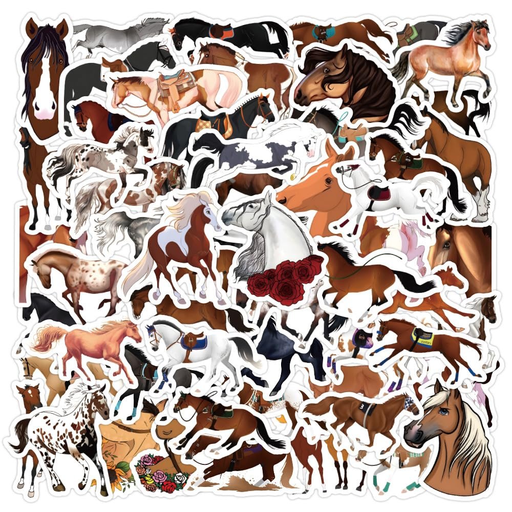 60pcs Horse Stickers for Kids Teens Adults,Cartoon Horse Riding Stickers,Cool Animals Vinyl Waterproof Decals Stickers for Water Bottles Decorative Laptops Skateboard Guitar Bicycle(Horses)