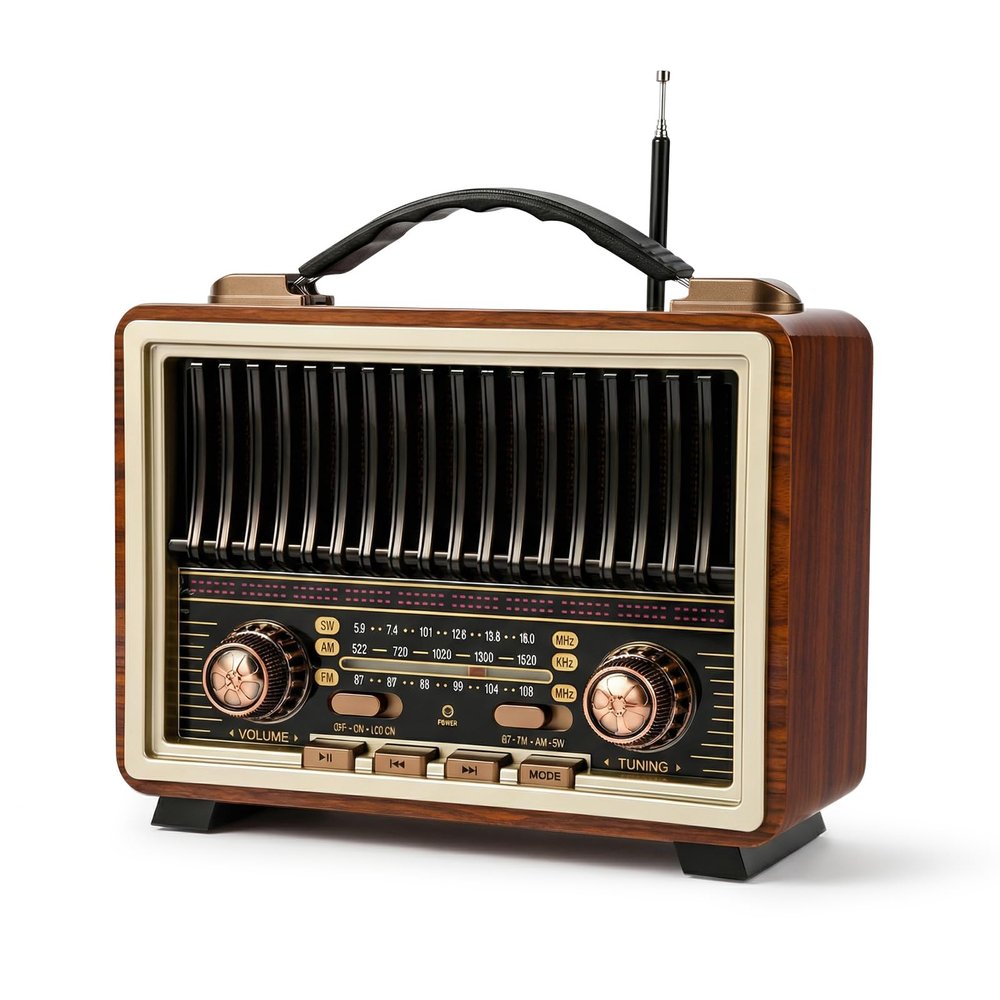 Retro Radio Bluetooth Speaker with Stereo Sound, AM FM Radio Portable with Loud Volume, Rechargeable Speaker (Black)