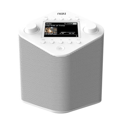 Naki Pulse - Online Streaming Kosher Music Player (White) with Single 5W Speaker, Rubber Non-Slip Base and Bluetooth-Enabled