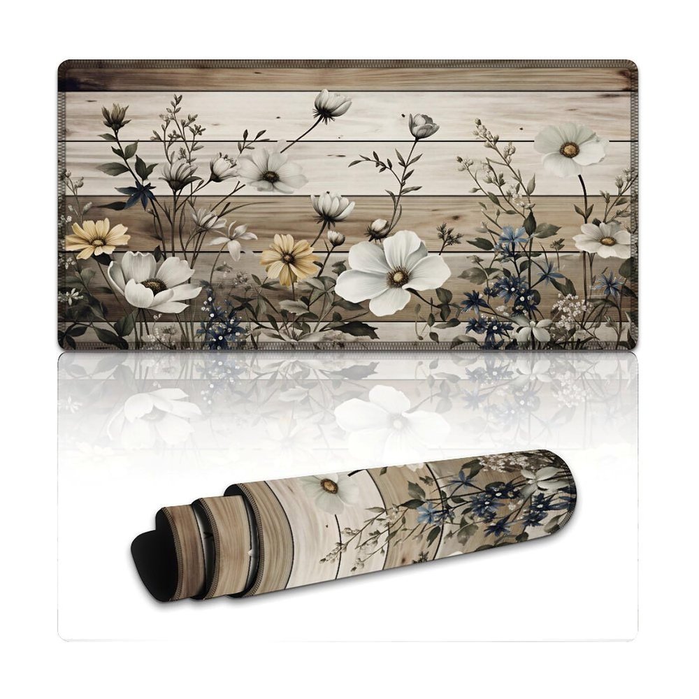Floral Large Mouse Pad 12"24" inch Extended Gaming Mousepad Desk Mat Long Computer Keyboard Non-Slip Base Stitched Edges for Home Office Work