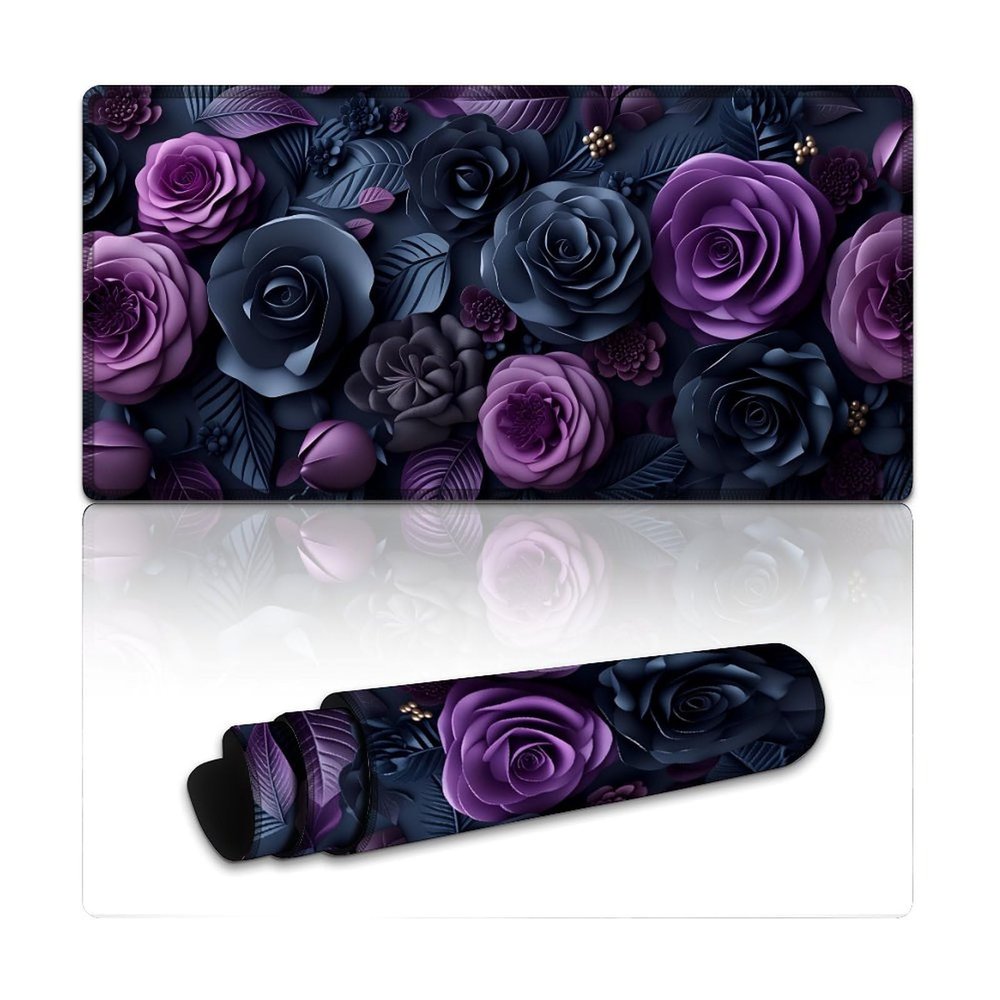 Floral Large Mouse Pad 12"24" inch Extended Gaming Mousepad Desk Mat Long Computer Keyboard Non-Slip Base Stitched Edges for Home Office Work