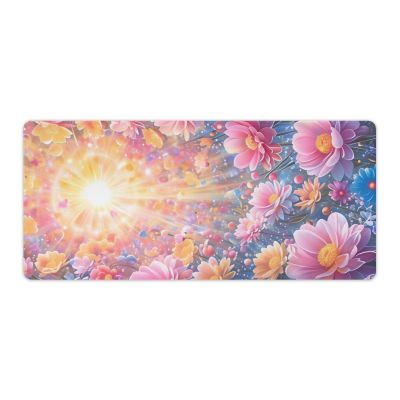 Floral Starry Sky Large Mouse Pad 16"36" inch Extended Gaming Mousepad Desk Mat Long Computer Keyboard Non-Slip Base Stitched Edges for Home Office Work