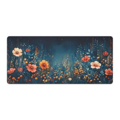 Floral Night Sky Large Mouse Pad 16"36" inch Extended Gaming Mousepad Desk Mat Long Computer Keyboard Non-Slip Base Stitched Edges for Home Office Work
