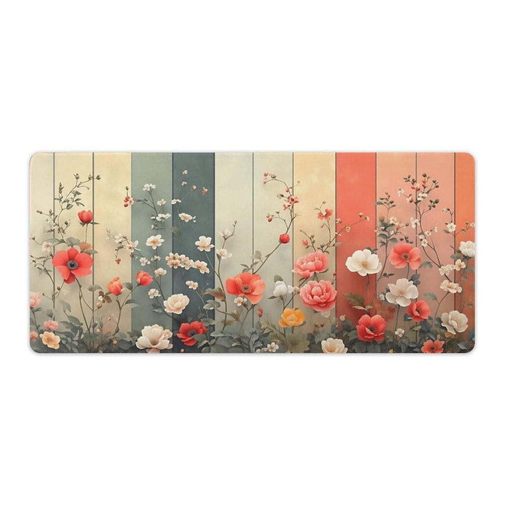 Floral Large Mouse Pad 16"36" inch Extended Gaming Mousepad Desk Mat Long Computer Keyboard Non-Slip Base Stitched Edges for Home Office Work