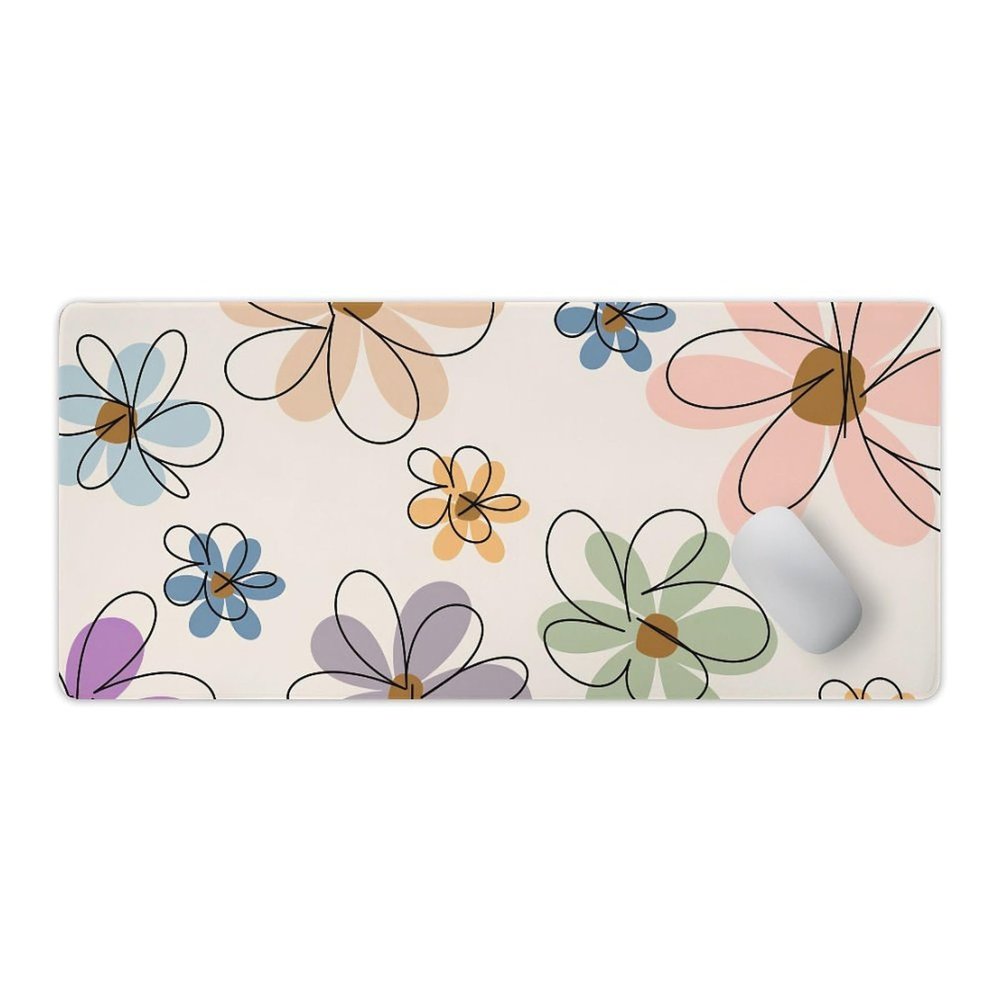 Floral Large Mouse Pad 16"36" inch Extended Gaming Mousepad Desk Mat Long Computer Keyboard Non-Slip Base Stitched Edges for Home Office Work