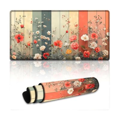 Floral Large Mouse Pad 12"24" inch Extended Gaming Mousepad Desk Mat Long Computer Keyboard Non-Slip Base Stitched Edges for Home Office Work