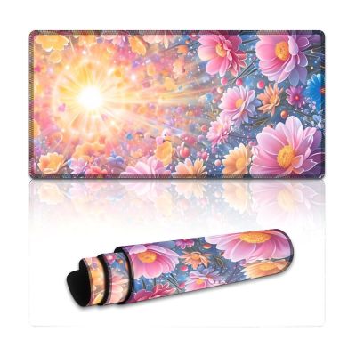 Floral Starry Sky Large Mouse Pad 12"24" inch Extended Gaming Mousepad Desk Mat Long Computer Keyboard Non-Slip Base Stitched Edges for Home Office Work