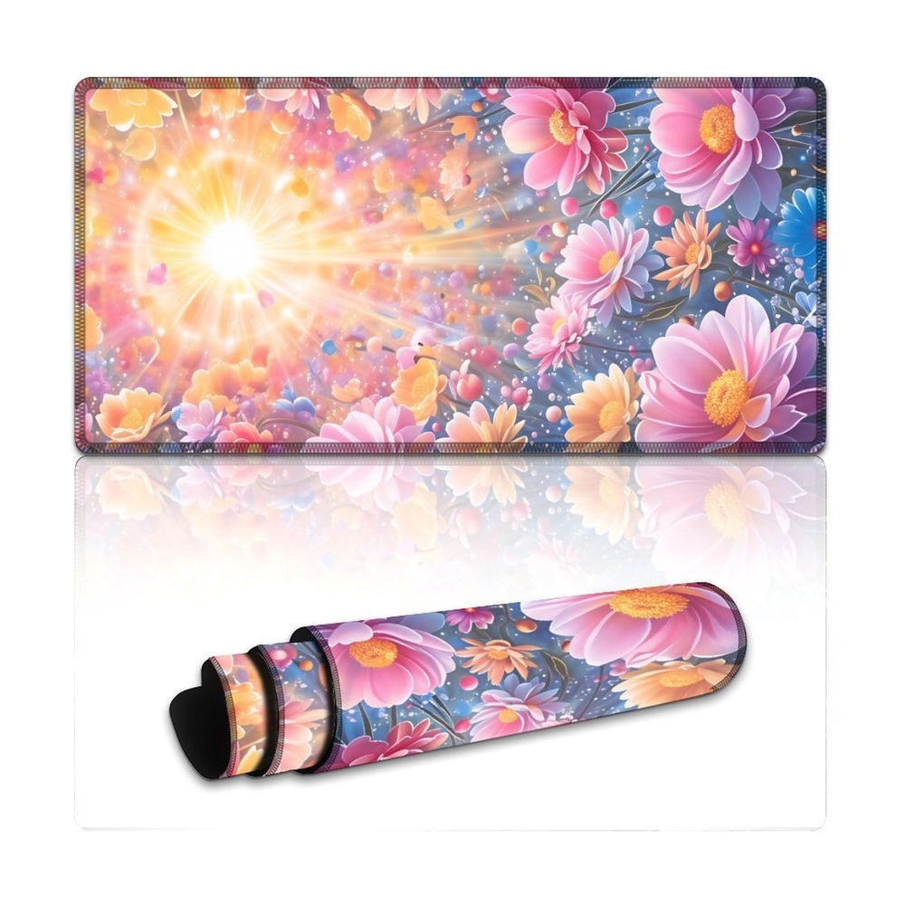 Floral Starry Sky Large Mouse Pad 12"24" inch Extended Gaming Mousepad Desk Mat Long Computer Keyboard Non-Slip Base Stitched Edges for Home Office Work