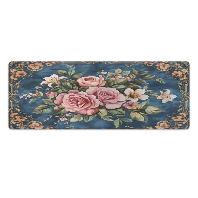 Floral Retro Large Mouse Pad 12"32" inch Extended Gaming Mousepad Desk Mat Long Computer Keyboard Non-Slip Base Stitched Edges for Home Office Work